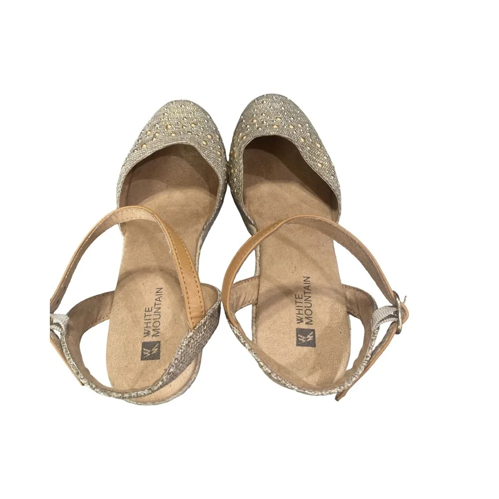 White Mountain Saltwater Gold Metallic Studded Espadrille Wedge Sandals Women 8M